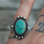 Vintage Sterling Turquoise Trading Post Ring 6.75