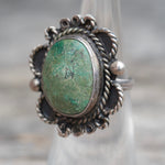 Vintage Sterling Turquoise Roper Ring 4.25
