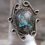 Vintage Sterling Turquoise Roper Ring 5.75