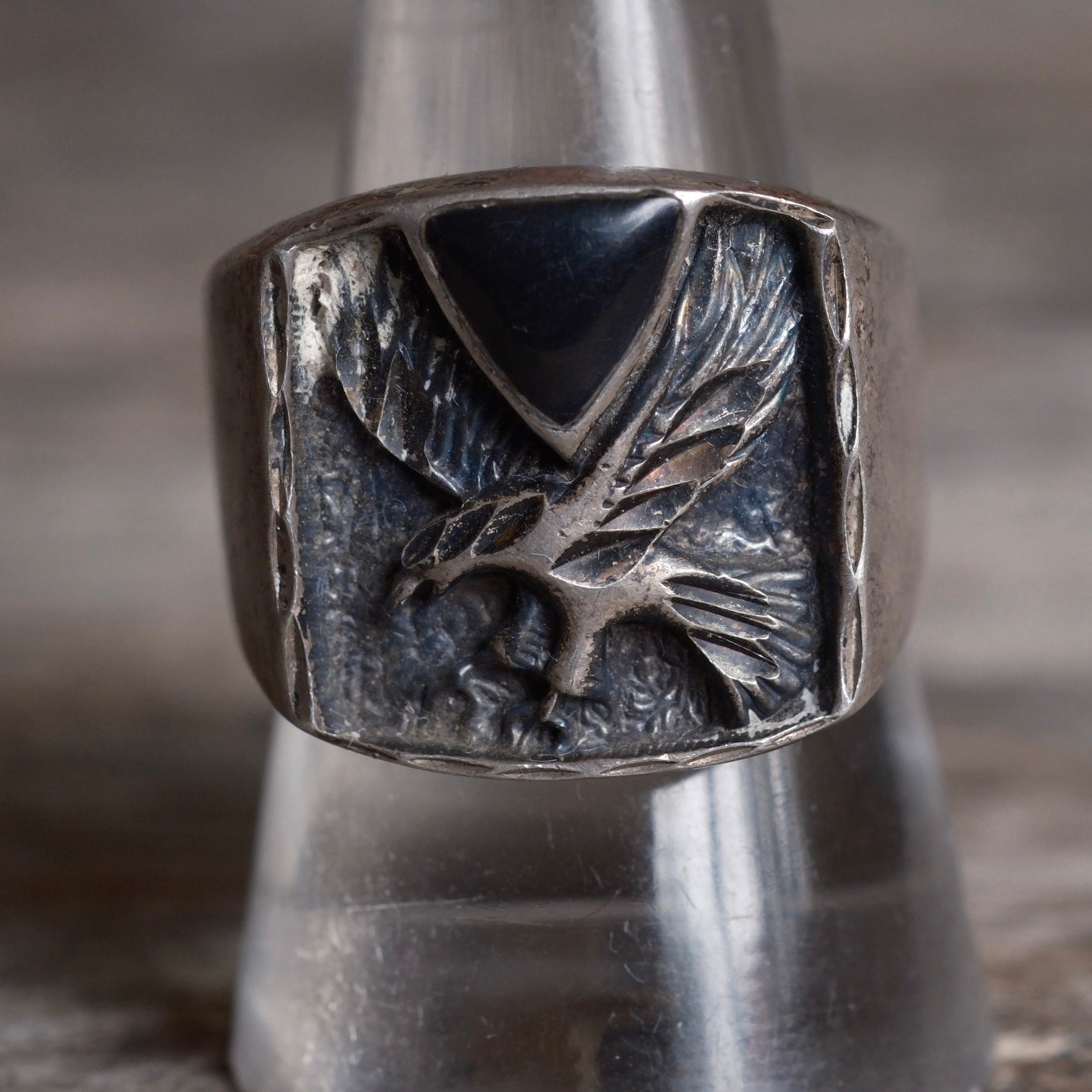 Vintage Sterling Onyx Eagle Ring 10
