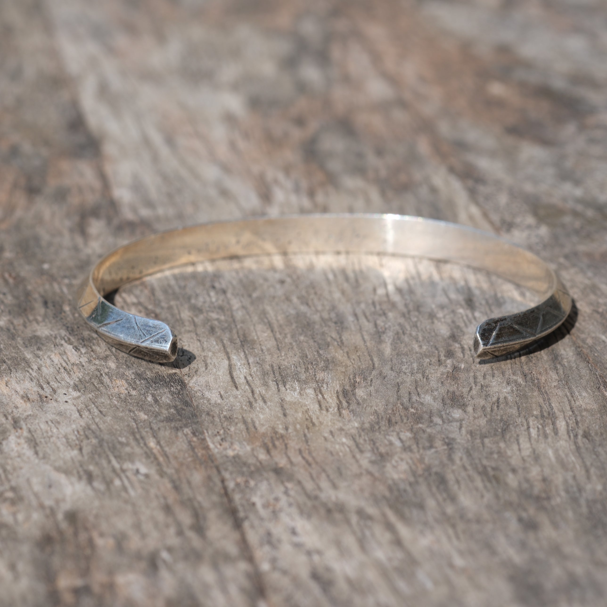 Vintage Sterling Silver Diamond Stamped Triangle Cuff