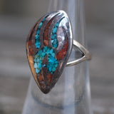 Vintage Sterling Turquoise and Coral Bear Paw Ring 6.25