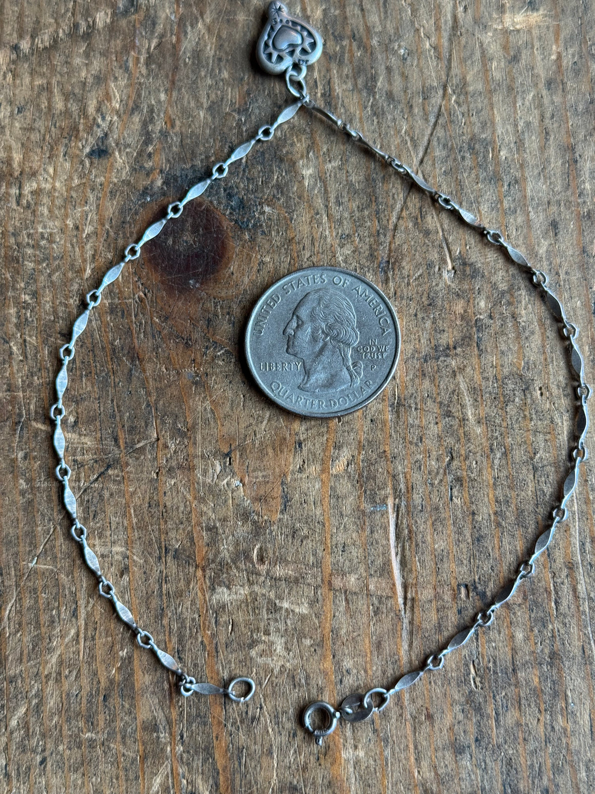 Vintage Sterling Silver Heart Charm Chain Bracelet