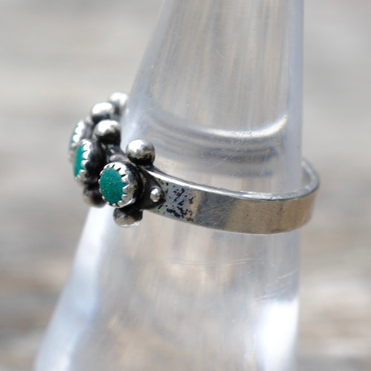 Vintage Sterling Snake Eye Turquoise Band Ring 6.25