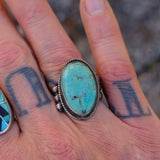 Vintage Sterling Turquoise Split Shank Ring 8
