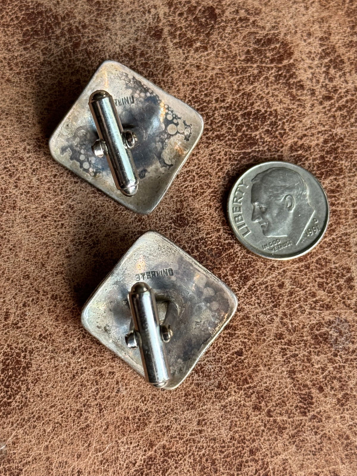 Vintage Sterling Silver Stamped Onyx Square Cufflinks