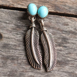 Vintage Sterling Turquoise Feather Earrings