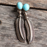 Vintage Sterling Turquoise Feather Earrings