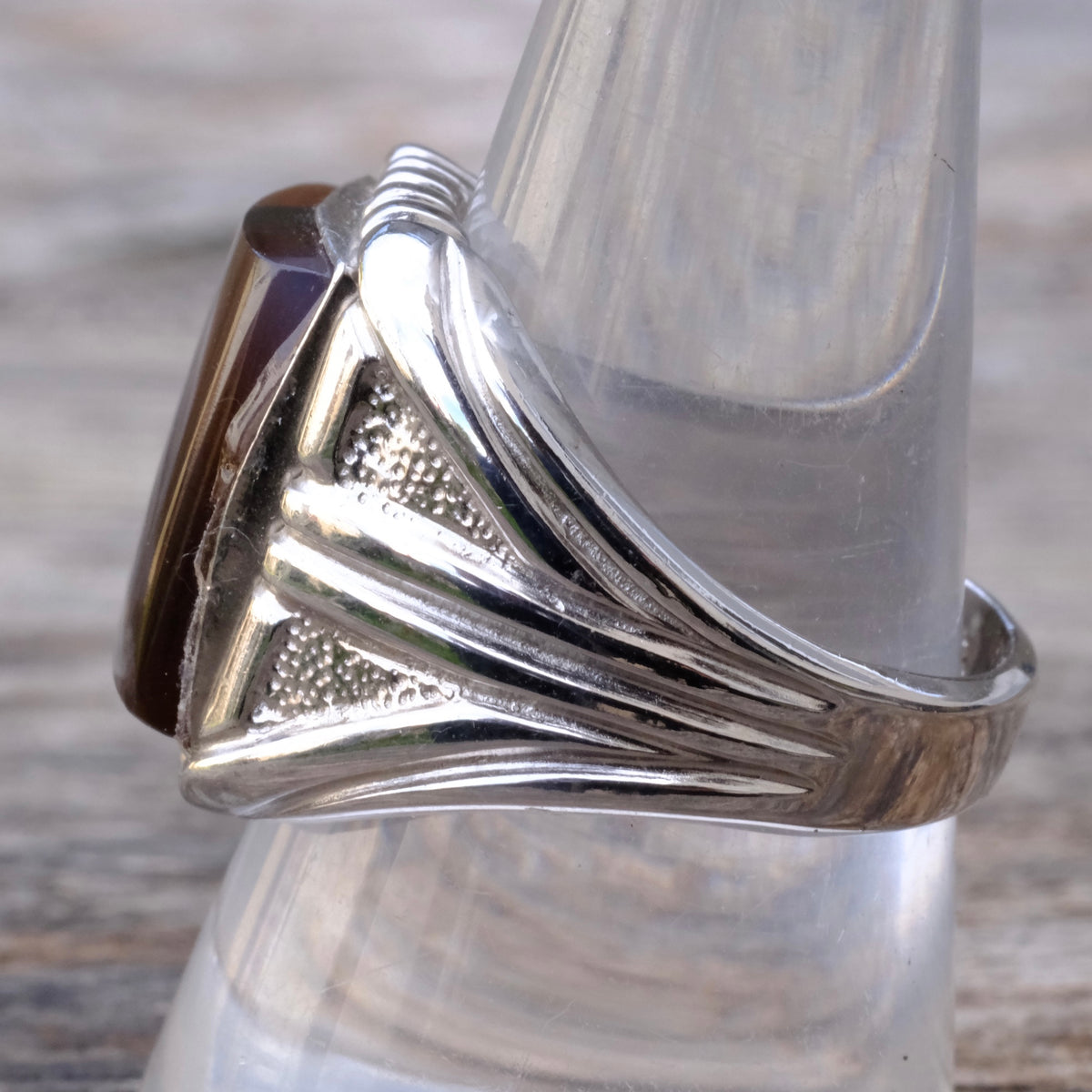 Vintage Sterling Agate Signet Ring 10