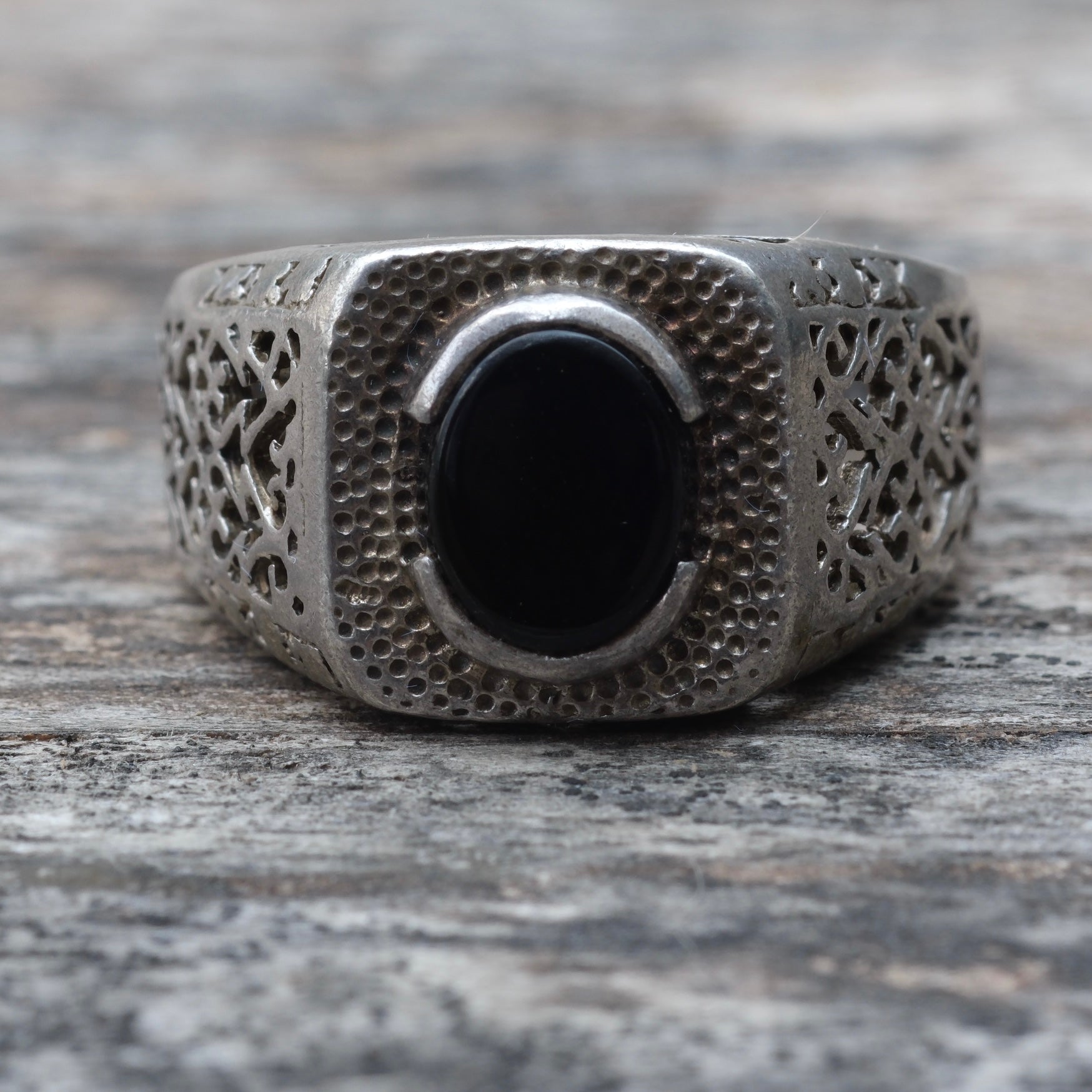 Vintage Sterling Onyx Signet Ring 11