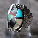 Vintage Sterling Zuni Inlay Ring 10.25