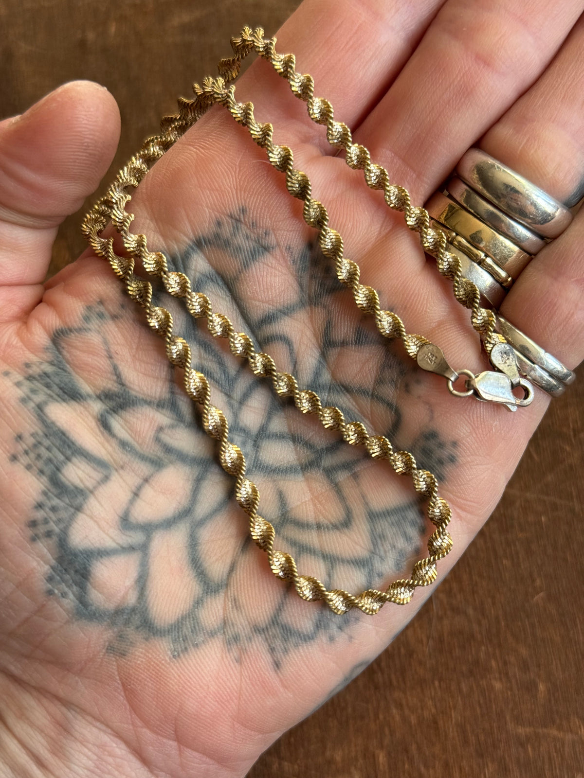 Vintage Sterling Silver 16” Two-Tone Twist Herringbone Chain