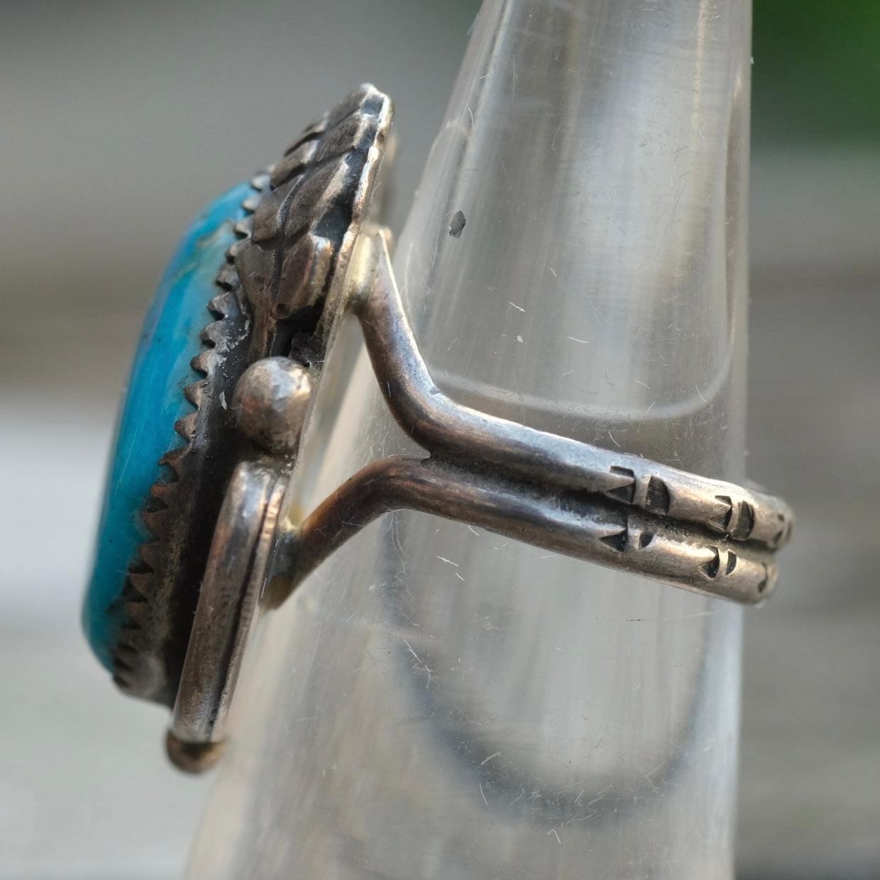 Vintage Sterling Turquoise Feather Ring 6.25