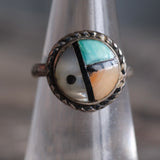Vintage Sterling Zuni Inlay Roper Ring 5
