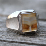 Vintage Sterling Agate Signet Ring 8