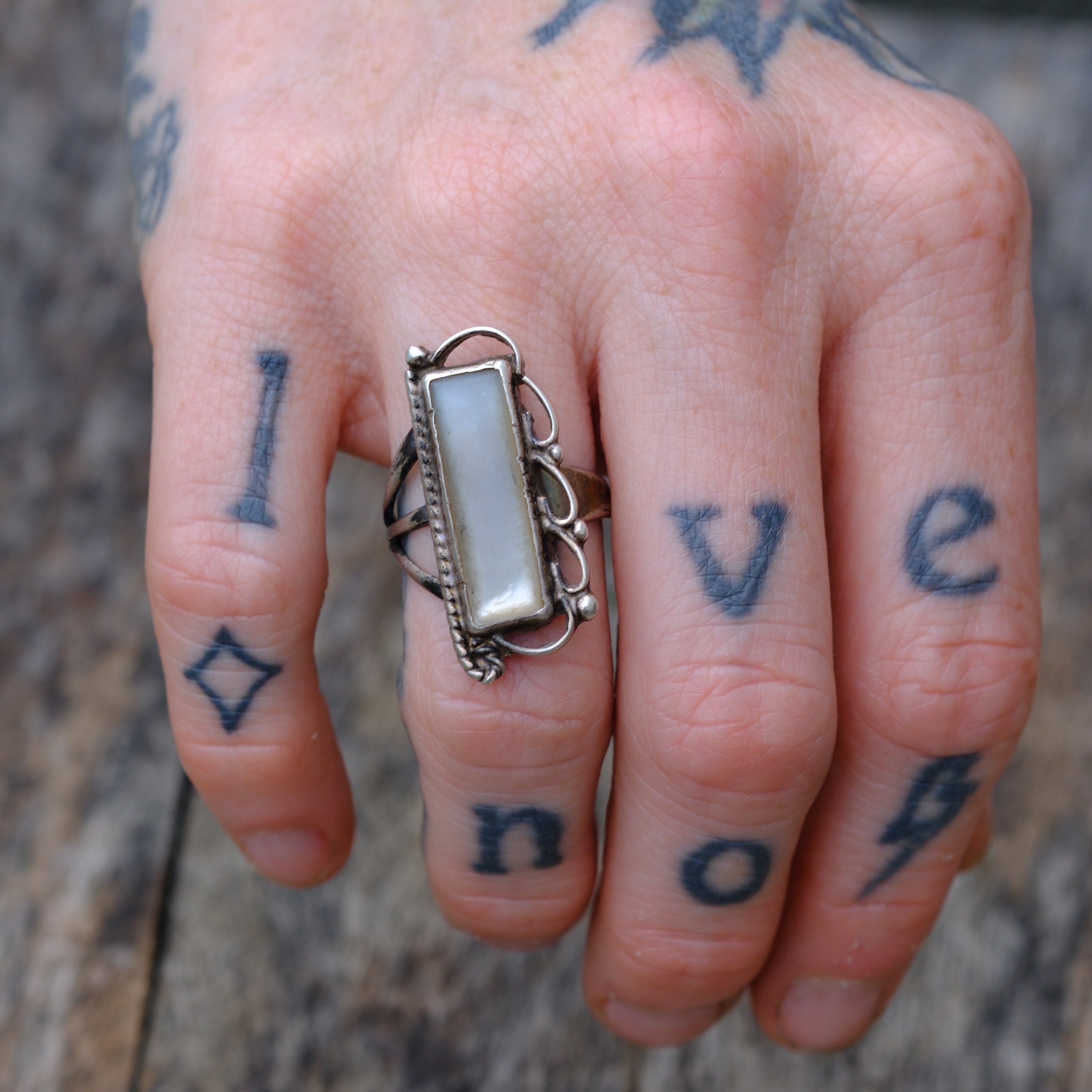 Vintage Sterling Mother Of Pearl Ring 6.75