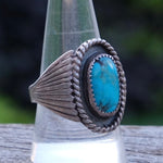Vintage Sterling Turquoise Ribbed Band Ring 10.25