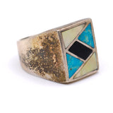 Vintage Sterling Multistone Inlay Ring 10.75