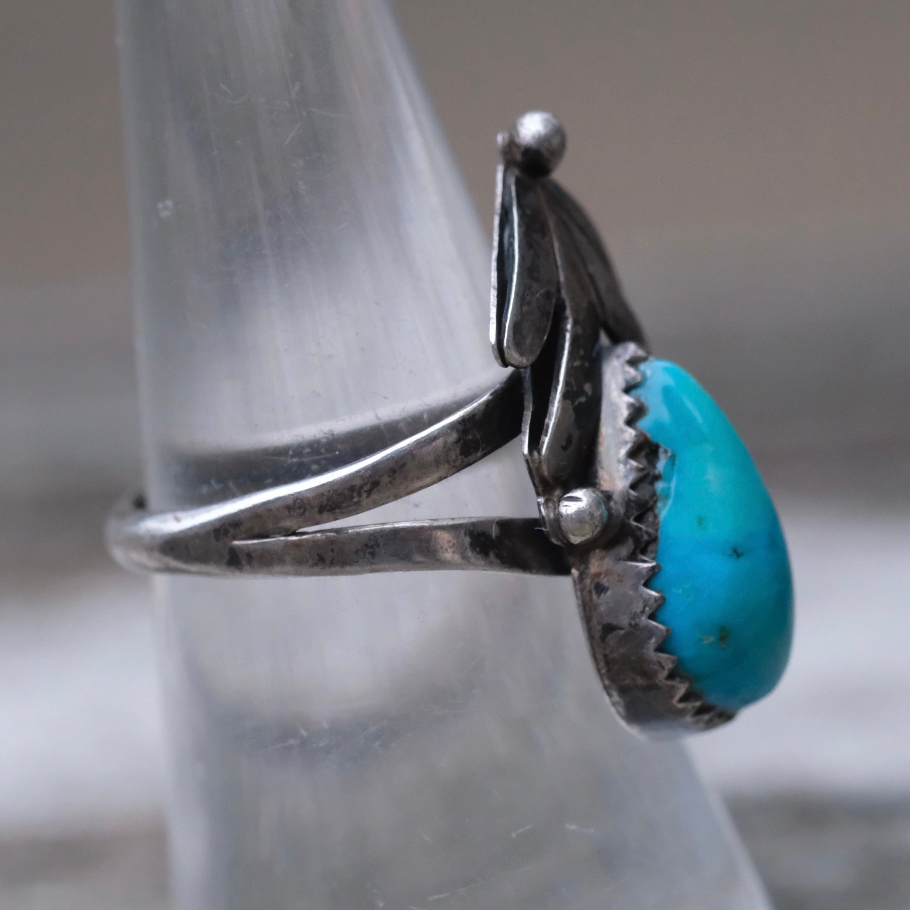 Vintage Sterling Turquoise Feather Ring 7.25