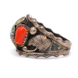 Vintage Sterling Turquoise and Coral Feather Ring 13