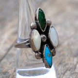 Vintage Sterling Turquoise and Mother Of Pearl Cluster Ring 8.75