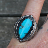 Vintage Sterling Turquoise Feather Ring 5.5