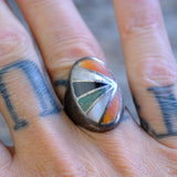 Vintage Sterling Multistone Inlay Ring 8