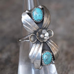 Vintage Sterling 2-Stone Turquoise Blossom Ring 6.25
