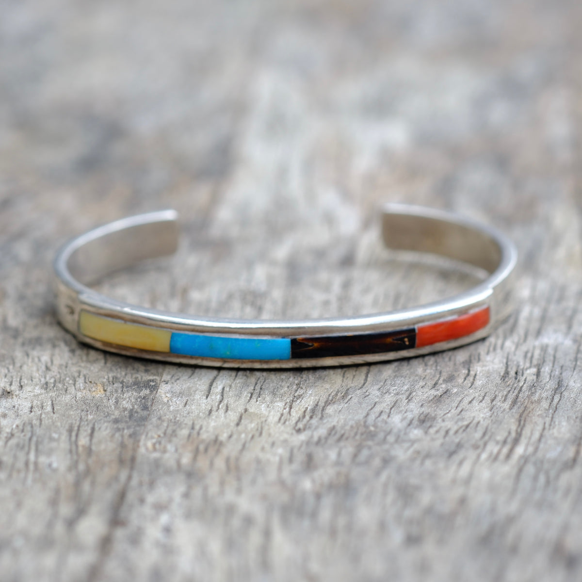 Vintage Sterling Multistone Inlay Cuff Bracelet