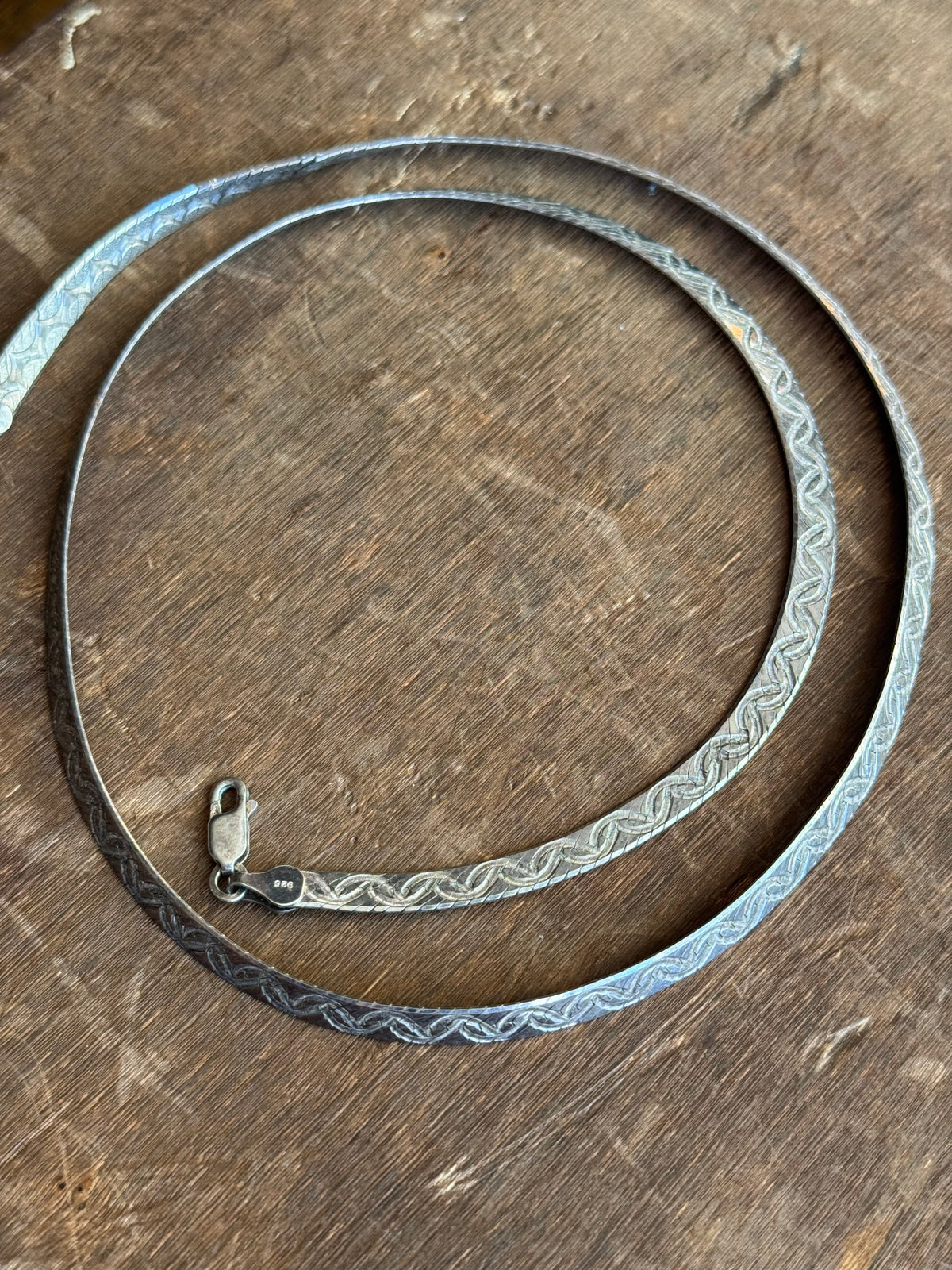 Vintage Sterling Silver 24” Etched Herringbone Chain