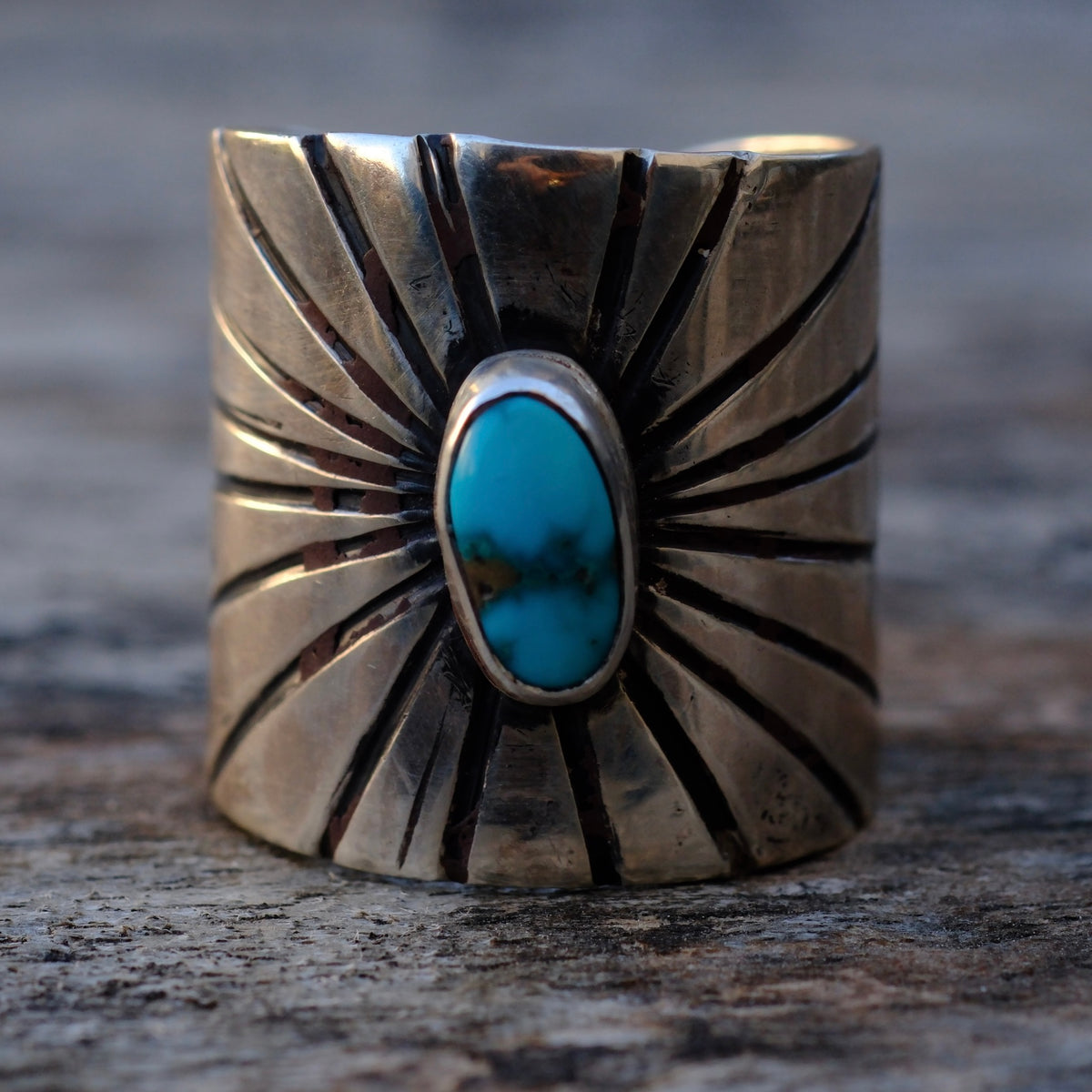 Sterling Silver Lone Mountain Turquoise Wide Band Ring 9.75