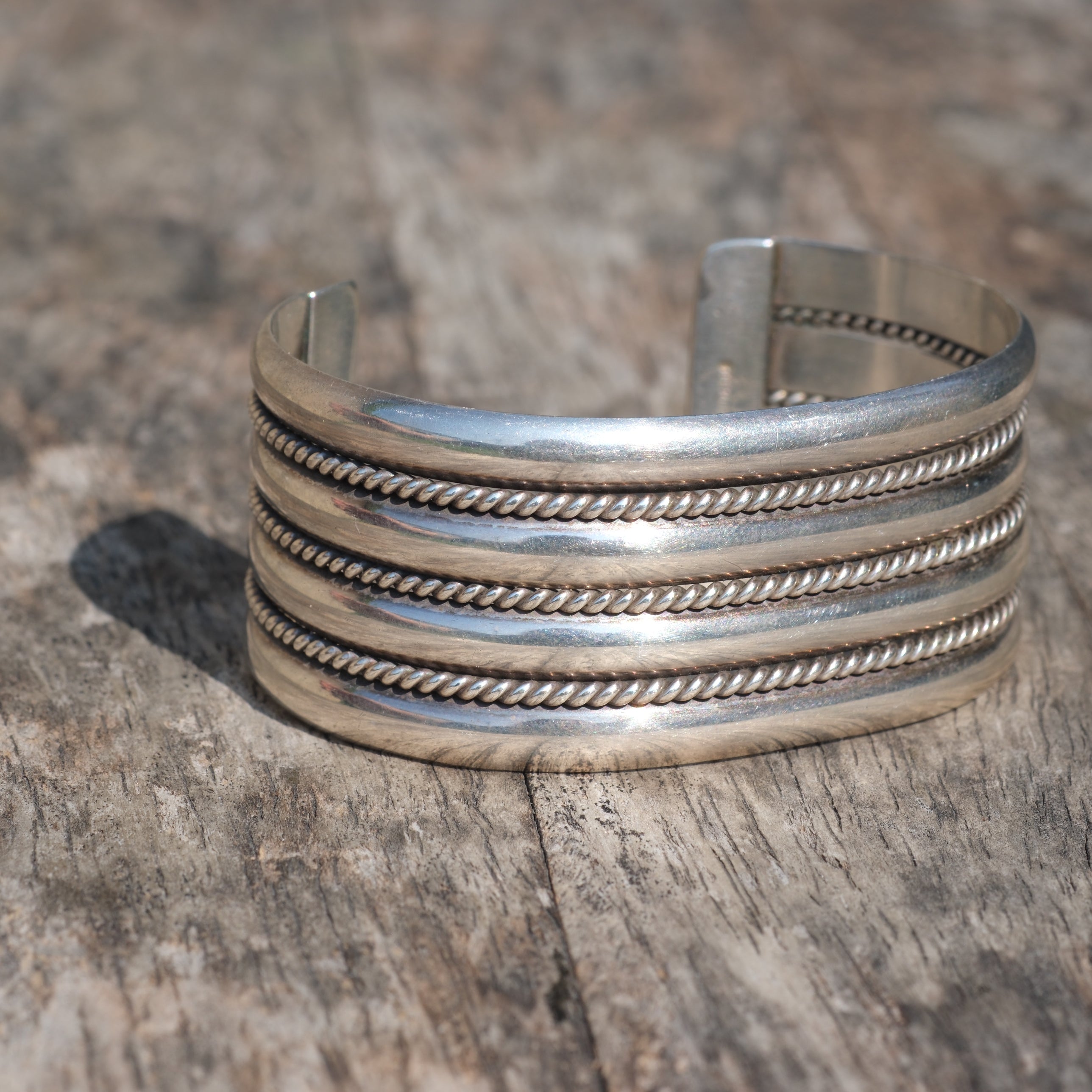 Vintage Sterling Silver Wide Roped Cuff
