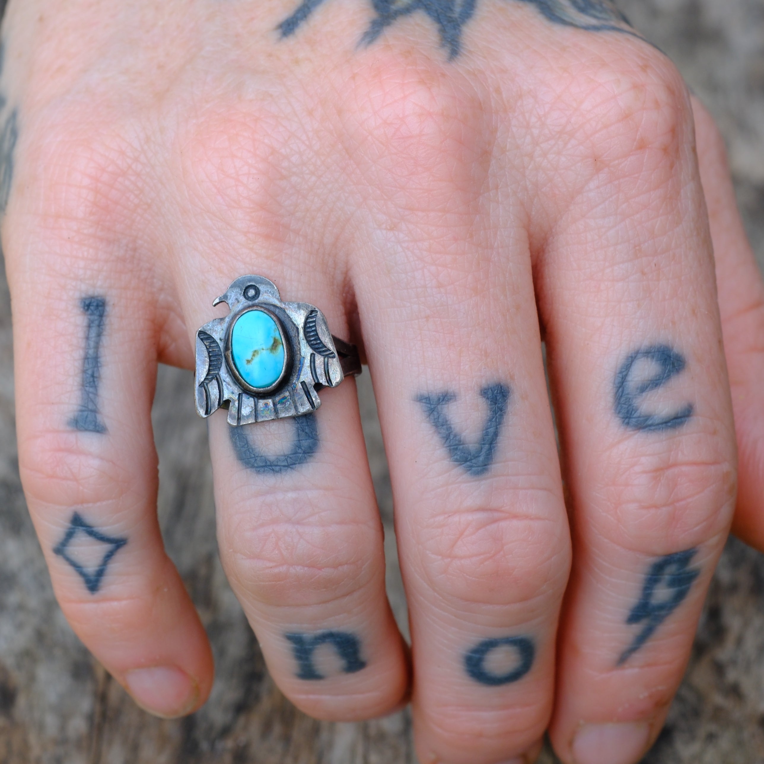 Vintage Sterling Turquoise Thunderbird Ring 6