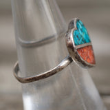 Vintage Sterling Turquoise and Coral Heart Ring 7