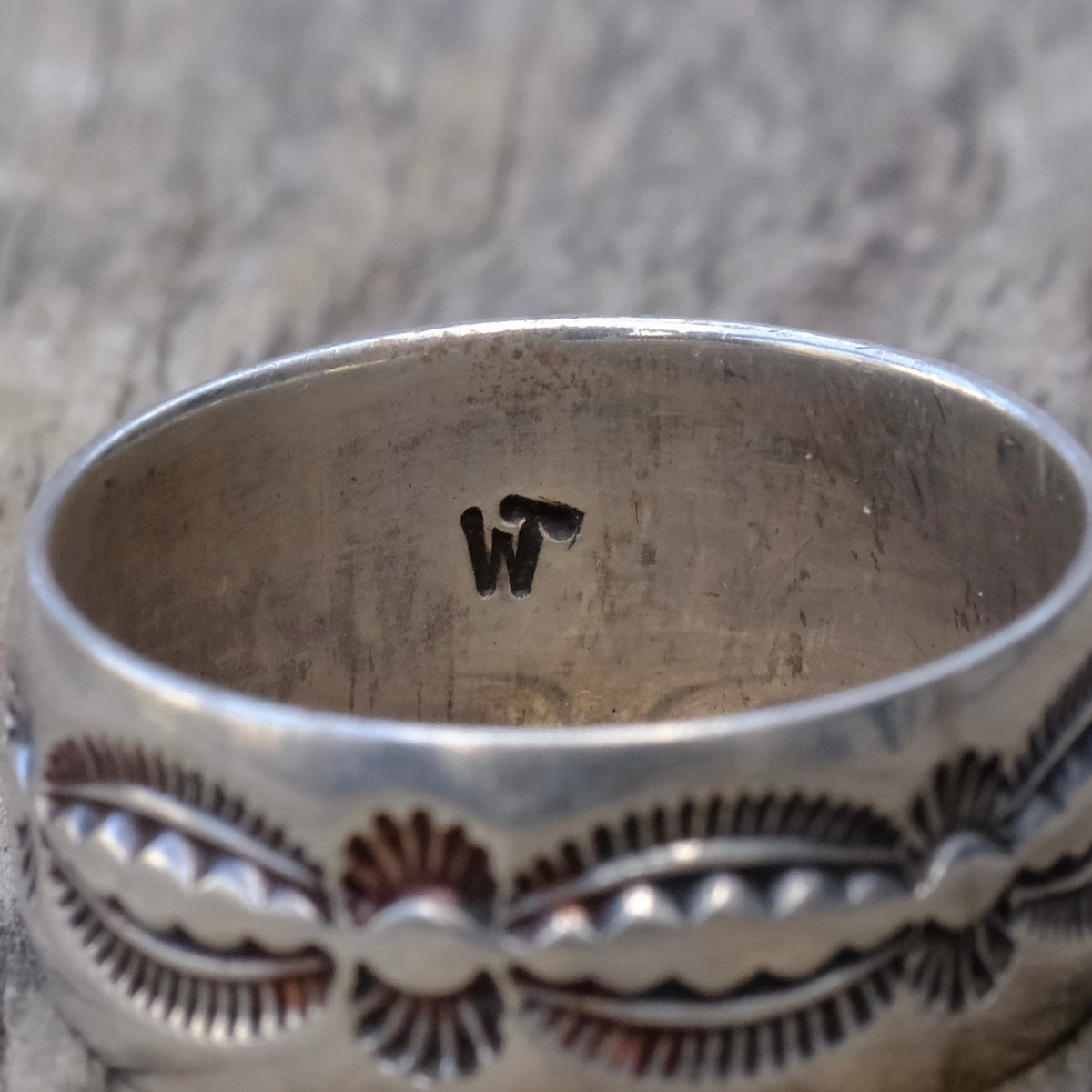 Vintage Sterling Silver Wide Stamped Band Ring 12