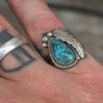 Vintage Sterling Turquoise Feather Ring 6.75