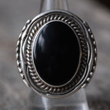 Vintage Sterling Onyx Ribbed Band Ring 8.75