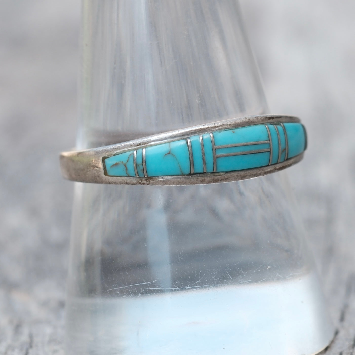 Vintage Sterling Turquoise Inlay Band Ring 9.75