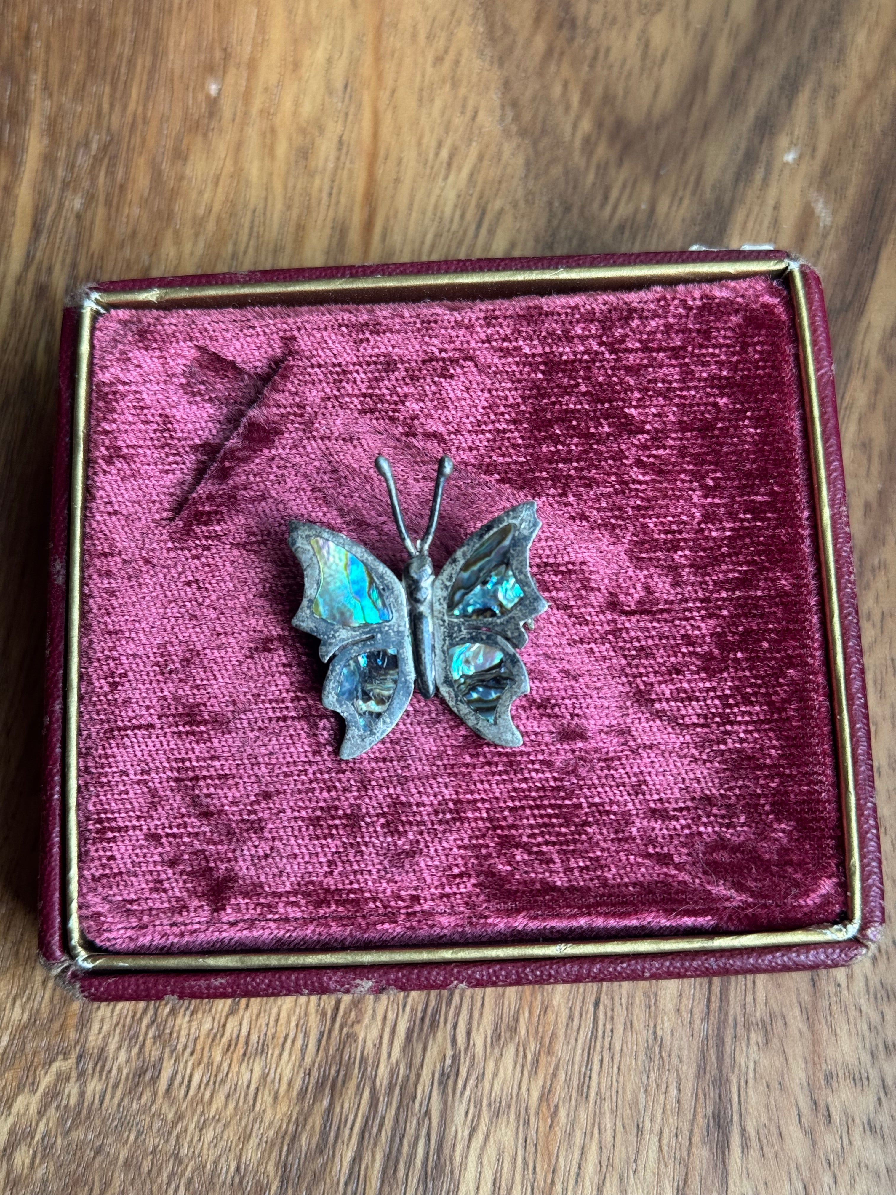 Vintage Sterling Silver Abalone Butterfly Pin