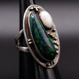 Vintage Sterling Mother Of Pearl and Faux Opal Ring 6.75