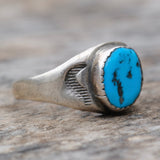 Vintage Sterling Turquoise Stamped Band Ring 12