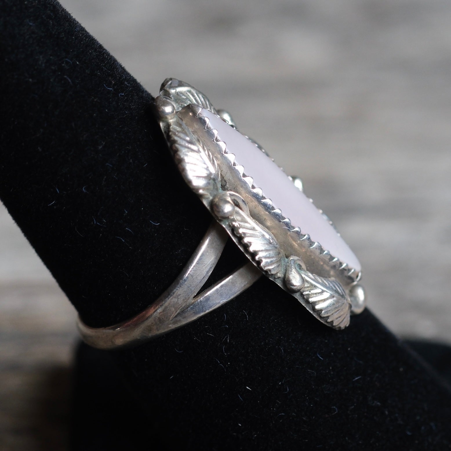 Vintage Sterling Mother Of Pearl Feather Ring 7