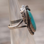 Vintage Sterling Turquoise Feather Ring 2.5