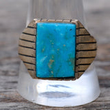 Vintage Sterling Turquoise Ribbed Band Ring 12