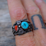 Vintage Sterling Turquoise and Coral Ring 10.25