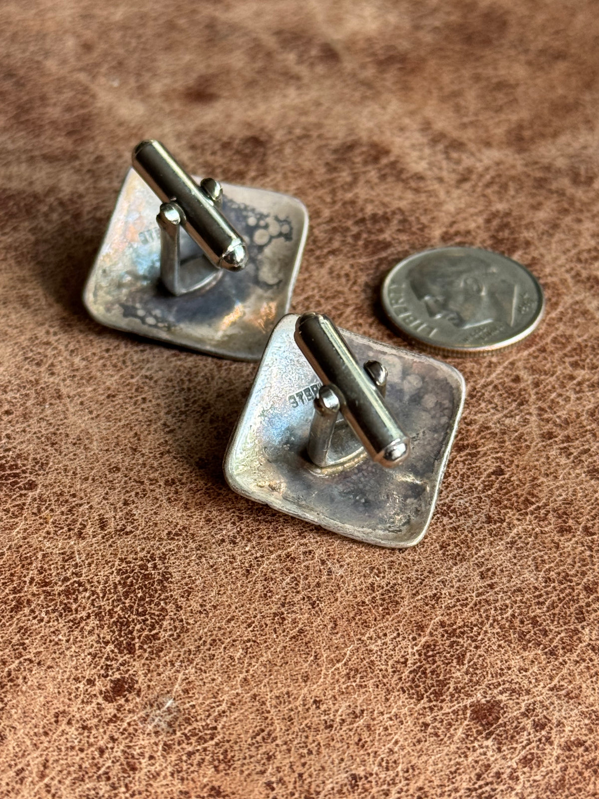 Vintage Sterling Silver Stamped Onyx Square Cufflinks