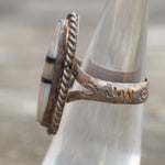 Vintage Sterling mother Of Pearl and Onyx Inlay Ring 5.25