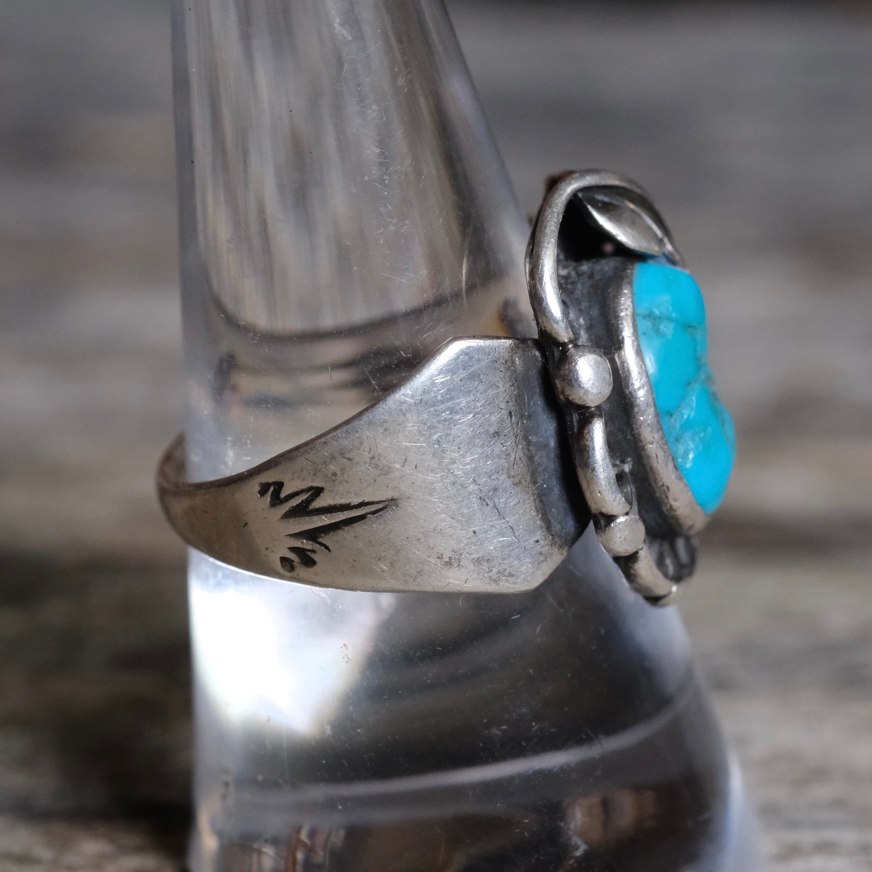 Vintage Sterling Turquoise Feather Ring 9