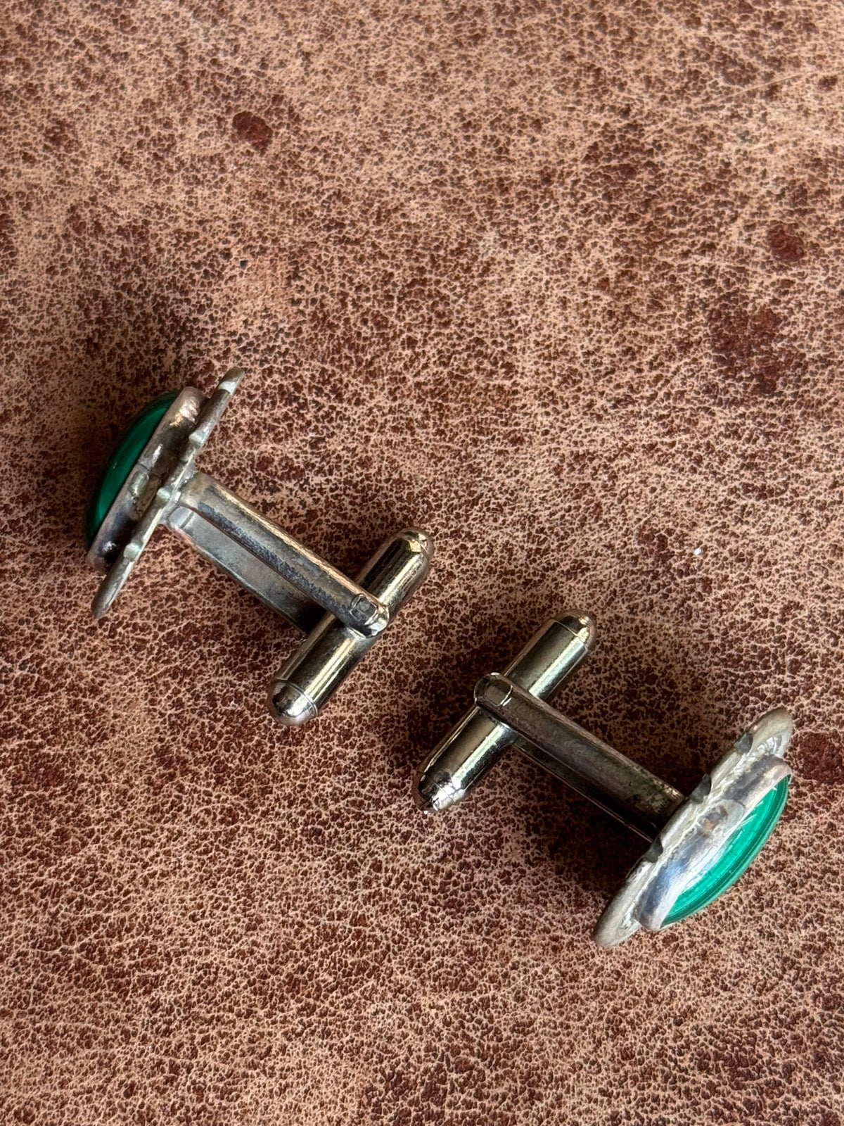 Vintage Sterling Silver Framed Malachite Cufflinks