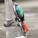 Vintage Sterling Turquoise and Coral Feather Ring 8